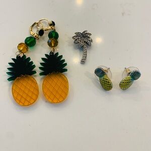 Pineapple Earrings & Pendant Bundle 1 Stud 1 Dangling 1 Charm Fruit Jewelry.